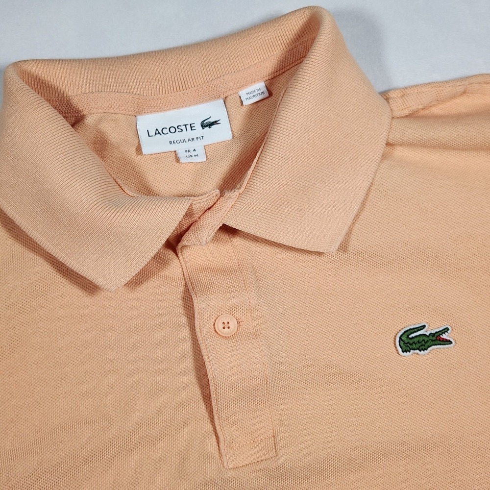 Lacoste Polo Shirt Mens Medium Peach Cotton Graphic Crocodile PH9739 Regular Fit - Picture 3 of 10